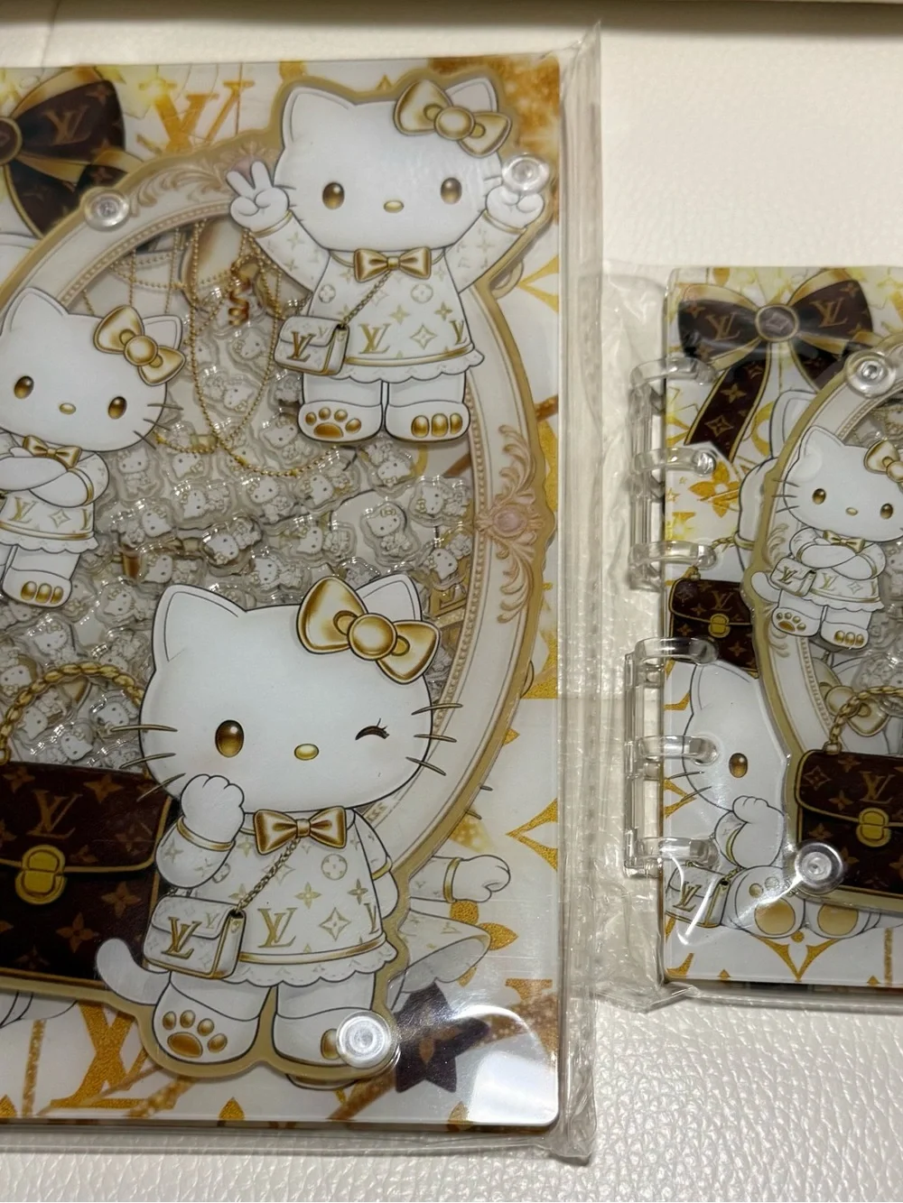 Hello Kitty x Louis Vuitton Inspired Clear Shaker Notebook - White & Gold
